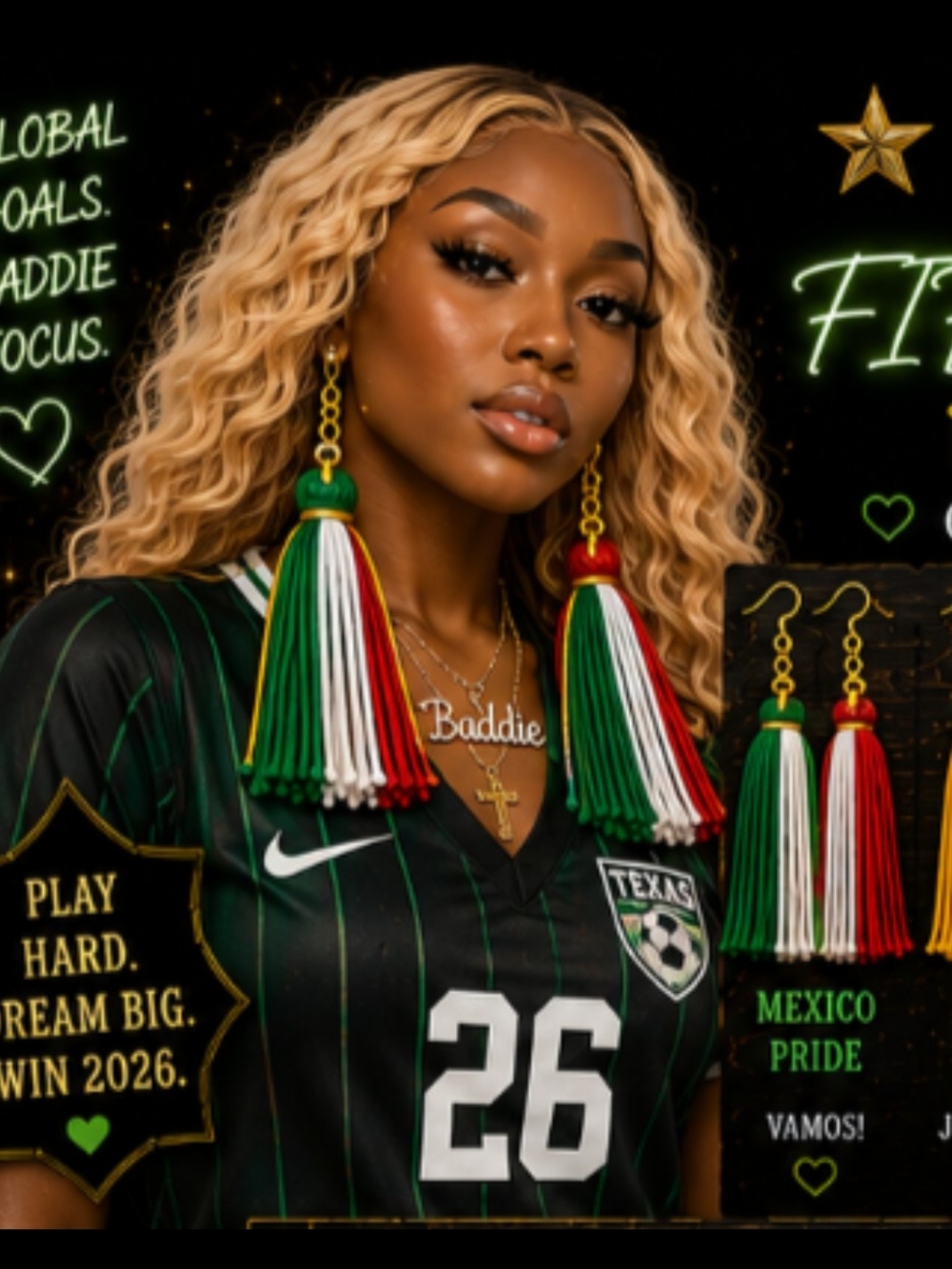 World Cup Red White Green Yarn Earrings